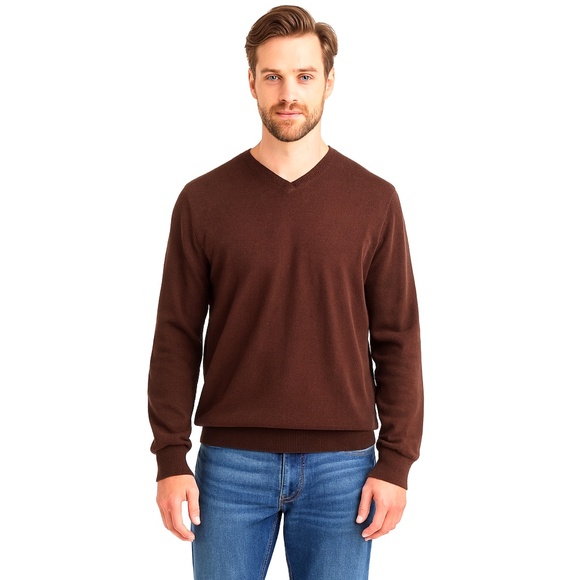 LL Bean Sweater Men's L Brown Cashmere Cotton Blend Preppy Minimalist Fall Cozy - Picture 1 of 7